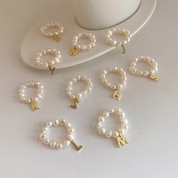 2021 Brief A-Z Ring Minimalist Multi Perlen Süßwasser Perle Geometrische Ringe Frauen Schmuck Mode verstellbarer elastischer Ring