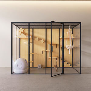 Villa moderne de luxe pour chat, maison en bois massif pour animaux de compagnie, cadre noir, <span class=keywords><strong>cage</strong></span> extérieure en métal pour le salon, motif d'impression de luxe, style polyvalent - Product Image 1