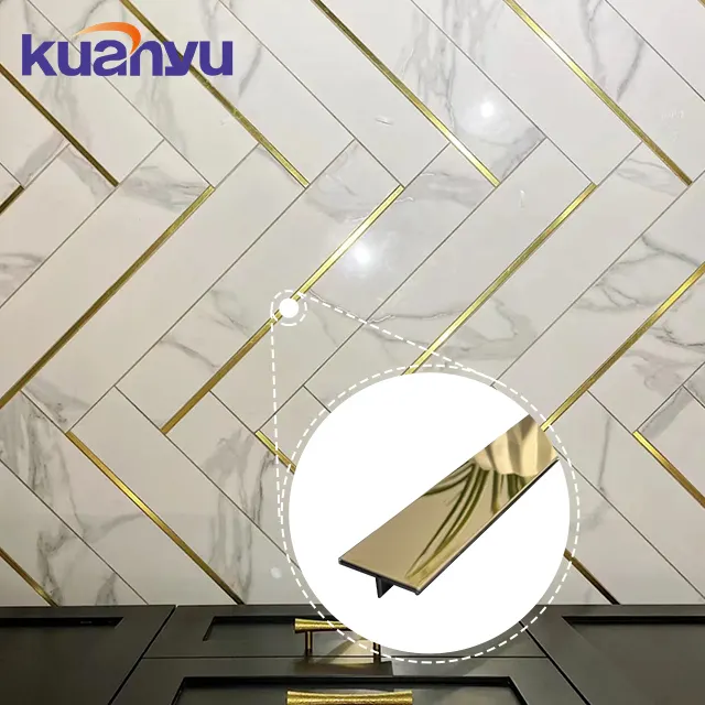 foshan factory stainless steel profiles decorative metal t trim strip t profile gold mirror stainless steel For Building Wall
