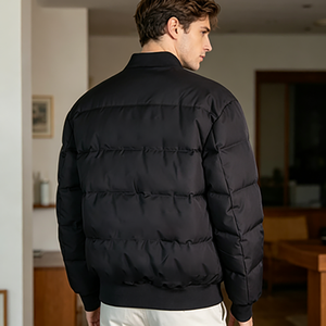 Blouson bomber matelassé noir coupe-vent pour homme, entièrement doublé en polyester, rembourré à la main en coton, veste d'extérieur rembourrée, personnalisation prise en charge - Product Image 6