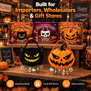 Halloween DIY Felt Bag Craft Kit for Kids Black Cat <b>Skull</b> Pumpkin Air Dry Clay Charms Trick or Treat Candy Bag OEM <b>Gift</b> Set - Product Image 5