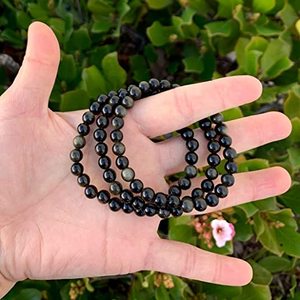 <span class=keywords><strong>Bracciale</strong></span> Unisex Fatto a Mano in <span class=keywords><strong>Ossidiana</strong></span> Dorata 6-12mm, <span class=keywords><strong>Bracciale</strong></span> Elastico con Perle di Onice Nero Naturale, Regalo per Uomo - Product Image 6
