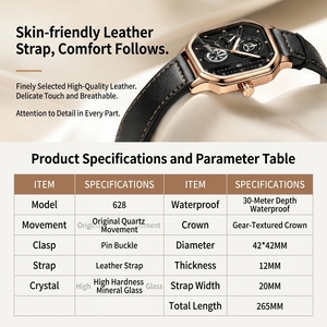 <span class=keywords><strong>Montre</strong></span> pour <span class=keywords><strong>homme</strong></span> de <span class=keywords><strong>luxe</strong></span> et élégante, étanche, avec bracelet en cuir lumineux, design à trois fausses secondes, <span class=keywords><strong>montre</strong></span> à quartz - Product Image 2