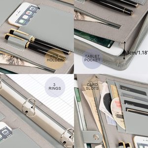 Da danh mục đầu tư 3 vòng Chất kết dính, Vegan da padfolio chất kết dính với dây kéo cho <span class=keywords><strong>iPad</strong></span> <span class=keywords><strong>Pro</strong></span> 13 MacBook, màu xanh lá cây, món quà Giáng sinh, - Product Image 2