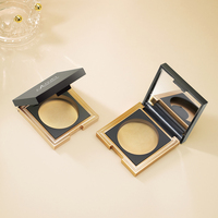 Étui compact de luxe noir mat carré pour poudre pressée avec miroir et illuminateur
