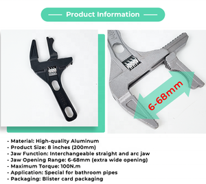 מפתח ברגים מתכוונן רב תכליתי בגודל 12 אינץ' מפתח צינור בעל שיניים קשתיות עם פתח גדול לשימוש בחדר אמבטיה ובצנרת - Product Image 5