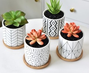 Maceta de Cerámica Geométrica Grande Hecha a Mano para Suculentas, Nueva Plataforma de Comercio Electrónico Transfronterizo, Decoración del Hogar Moderna, Mate, Pequeña - Product Image 3