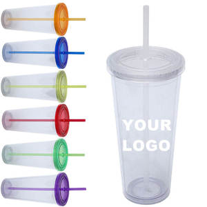 Gobelets en plastique à double paroi transparents, écologiques, réutilisables, sans BPA, avec couvercles et pailles pour les fêtes et les voyages - Product Image 1