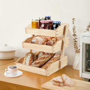 Eco-Friendly Double Tier Natural Bamboo Fruit <b>Basket</b> <b>Large</b> Capacity Storage Rack for Kitchen Bathroom Countertop Produce - Product Image 5