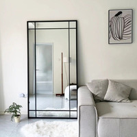 Large Standing Framed Window Pane Metal Mirror Full-Length Modern Style for Decorative Usage Standing Floor Mirror