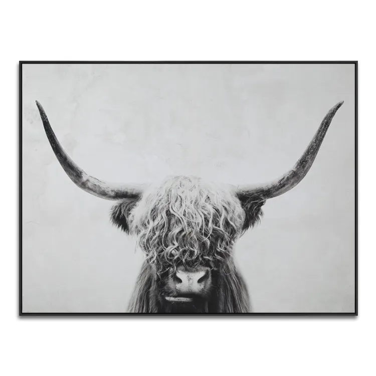 Handmade Canvas Pictures Black And White Wild Animals Highland Cow Wall Art Paintings