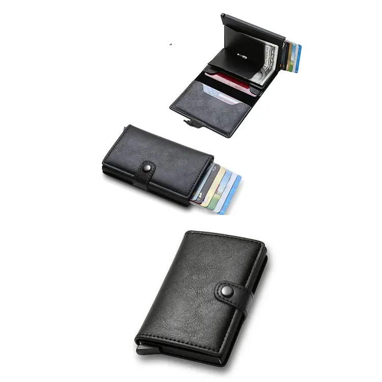 Toptan özel Minimalist ince alüminyum Metal kredi kart tutucu küçük para klibi ile erkekler için Rfid engelleme cüzdan
