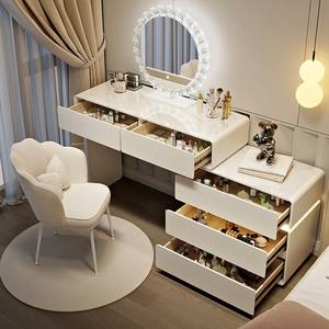 Coiffeuse d'un Bon Rapport Qualité-Prix avec Éclairage d'Ambiance et Rangement Compartimenté, Bureau de Maquillage Adapté aux Petits Espaces, Meuble de Maquillage <span class=keywords><strong>Pratique</strong></span> pour Chambre - Product Image 2