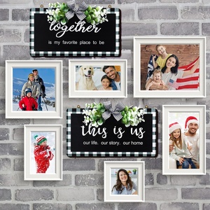 2 ชิ้น Buffalo ลายสก๊อตไม้ป้ายตกแต่งผนังชนบท Buffalo ลายสก๊อตป้ายสีดําและสีขาว Vintage ฟาร์มเฮาส์ตกแต่งสําหรับบ้าน - Product Image 6