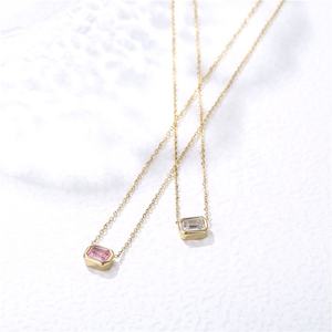 MICCI toptan Minimalist olmayan kararmaz ücretsiz su geçirmez takı pembe beyaz kare kristal taş kolye 14K altın kaplama kolye - Product Image 4