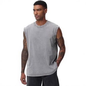 T-shirts décontractés sans manches pour hommes en coton tricoté respirant 230G, teinture à la cire américaine, lavés, col rond, coupe ample, poids lourd - Product Image 4