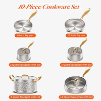 Ensemble de 10 ustensiles de cuisine classiques en acier inoxydable triplement martelé de haute qualité, antiadhésifs, argentés, avec fond triple couche, compatibles four et gaz