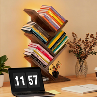 Étagère à livres à 3 niveaux, petite bibliothèque de bureau, boîte de rangement étroite pour livres et CD - Meuble de rangement vintage en bois sur pied