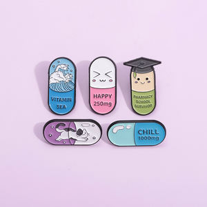 10 스타일 만화 재미있는 약국 학교 생존자 금속 핀 사용자 정의 고양이 해피 칠 알약 브로치 의료 에나멜 옷깃 배지 핀 - Product Image 2