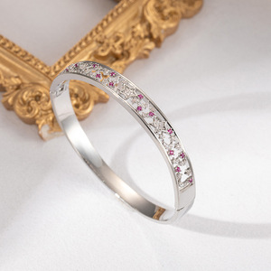 Hollowed Out Zircon Bangle Gold And Silver Plated Geometry Design Fashion Jewelry <b>Bracelet</b> For Women - Product Image 2