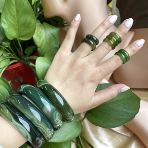 Anillo de jade verde para hombre y mujer, piedra natural china - Product Image 4