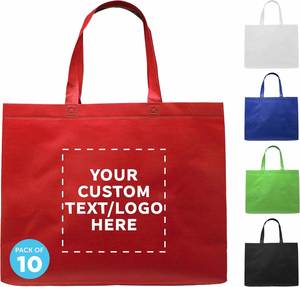 Custom <b>Jumbo</b> Sized Tote <b>Bags</b> Set Personalized Bulk Pack - Reusable Grocery <b>Bags</b>, Shopping <b>Bags</b>, Promotional Item Totes - Red - Product Image 1