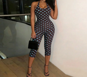 วิวิบลุค J26JP088 จั๊มสูทฤดูร้อนสำหรับผู้หญิงใหม่ลายจุดพิมพ์ลายแขนกุดผูกเชือกทรงสลิมฟิตกางเกงครอปจั๊มสูทชิ้นเดียว - Product Image 1