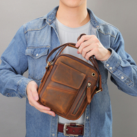 Tas Selempang Kulit Asli Vintage Eropa dan Amerika Kulit Kuda Crazy Horse Tas Mini Messenger Pria