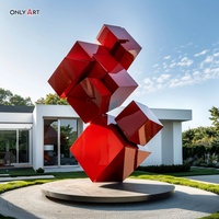Sculptures cubiques abstraites modernes rouges personnalisées en usine Onlyart pour décoration d'hôtel et de jardin en plein air