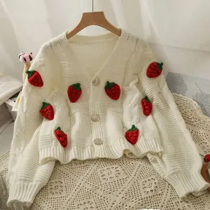 2024 new style long-sleeved knitted sweater strawberry loose slimming sweater fashion knit cardigan for women