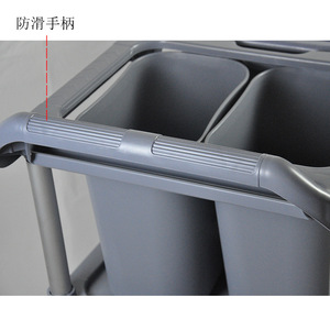 Chariot de collecte alimentaire en plastique, cinq compartiments, gris, 4 roues, pour hôtel, cantine, nettoyage, stockage - Product Image 2