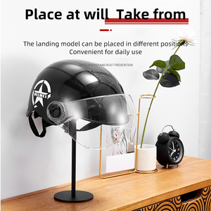 Estantes para cascos de motocicleta de aluminio negro de alta calidad, almacenamiento de exhibición de pie para instalación en garaje o pared, diseño OEM - Product Image 2