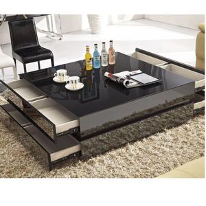Hot bán 4 ngăn kéo Đầy đủ màu đen kính độ bóng cao Bàn cà phê nhân đôi bảng trung tâm cho phòng khách - Product Image 3