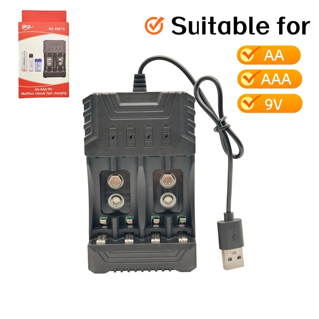 Universal AA AAA 9V Battery Charger USB Type-C Fast Charging Smart Station Multi Slot Camera Microphone LED Illumination CE/ROHS