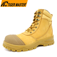 Bottes de sécurité pour hommes de haute qualité, anti-écrasement, embout en fibre de verre, anti-perforation, cuir nubuck, semelle en caoutchouc PU antidérapante avec fermeture éclair