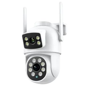 Cámara de vigilancia WiFi para exteriores con lentes duales de 2 pulgadas, conexión Bluetooth de 3MP * 2, alerta de detección humanoide, cámara CCTV Push PTZ