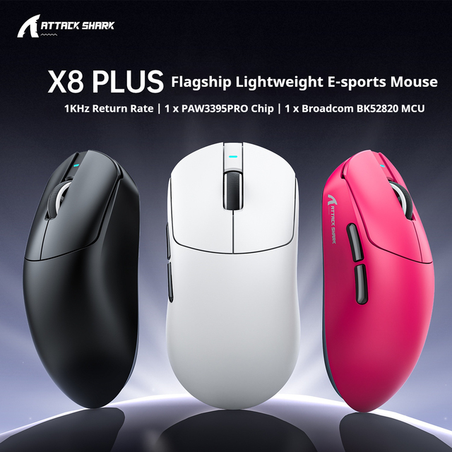 Attack Shark X8 Plus Wireless Gaming Mouse - Tri-Mode Ultra-Lightweight PAW3395 Sensor for Esports (BT/2.4G/USB-C)