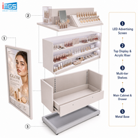 Rak Display Kecantikan Pintar Kustom Terintegrasi Layar Iklan LED Multi-Layer OEM untuk Toko Merek Kosmetik dan Farmasi