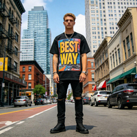Ropa Urbana Estilosa para Hombre, Camisetas Holgadas de Poliéster Grueso con Estampado de Sublimación Colorido, Estilo Hip Hop, con Logotipo Personalizado