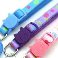 Collier réglable pour chien et chat en polyester, motif à pois, couleur unie, avec clochette et boucle de fermeture, multicolore