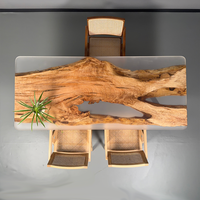 Table à manger moderne de luxe en bois massif à bord vif avec époxy, sur mesure, grande taille pour cuisine/salon (érable/noyer/chêne)