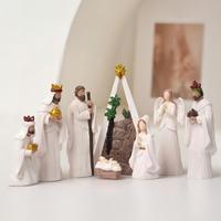 Nouvel ensemble de crèche religieuse en résine, huit pièces, décoration de bureau, artisanat de Noël