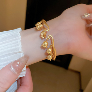 Cinese campana orchidea braccialetto d'oro per le donne placcato oro Kunming fiori ciondolo bracciale braccialetti bracciale gioielli di lusso - Product Image 4