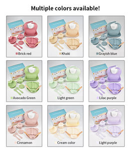 Juego de alimentación de silicona sin BPA para bebés, plato con ventosa, tazón, cuchara, tenedor, vajilla para niños pequeños, suministros para la hora de comer, diseño de dibujos animados - Product Image 6