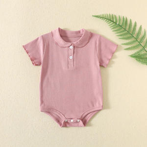 夏生まれたばかりの赤ちゃんジャンプスーツ女の子用かわいいソリッドカラークライミング服ロータスカラーボトムシャツ付きODM供給 - Product Image 2