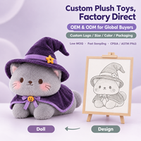 Peluche personnalisée de chat sorcière d'Halloween, OEM ODM, poupée chat en peluche douce avec broderie, impression et étiquette tissée