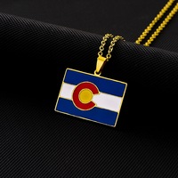 Collier pendentif drapeau de l'État de Hawaï en acier inoxydable plaqué or, collier chaîne drapeau des États-Unis en émail coloré, bijoux patriotiques
