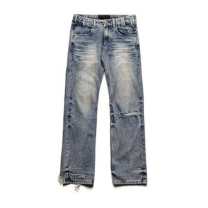 กางเกงยีนส์ผู้ชายทรงสลิมเอวต่ำสไตล์วินเทจฟอกสีคุณภาพสูงผ้าฝ้ายเนื้อดีทรงตรง - Product Image 3