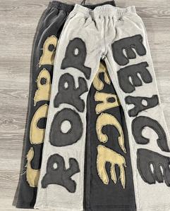 Ropa personalizada desgastada bordado parche logo hombres ácido lavado Flare pantalones de chándal Jogger pantalones para hombres - Product Image 4