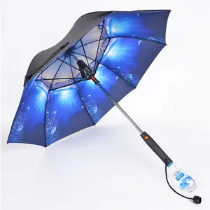 Amazon Hot Koop Paraplu Met Ventilator En Water Spray Speciale Waterdichte Solar Mist Fan Straight Uv Paraplu